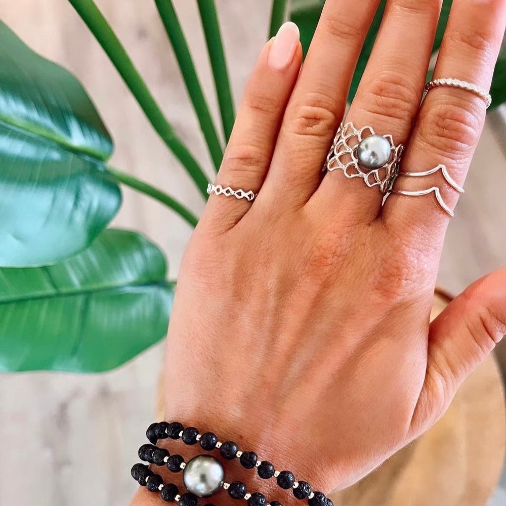 Keani Hawaii Stacking Ring Enamerred Minimal Mermaid Scales 5 Sterling Silver